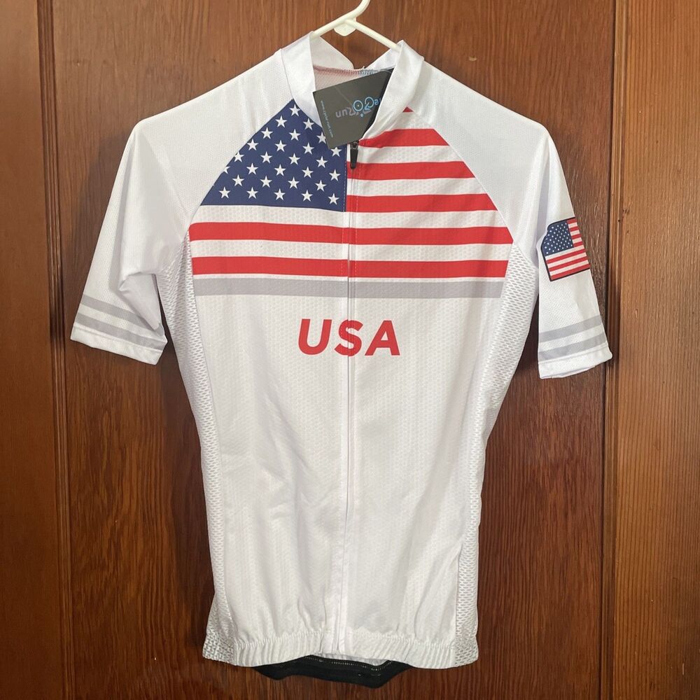 Cycle-Run White Full Zip Short Sleeve 100% Polyester Athletic Cycling Jersey XS